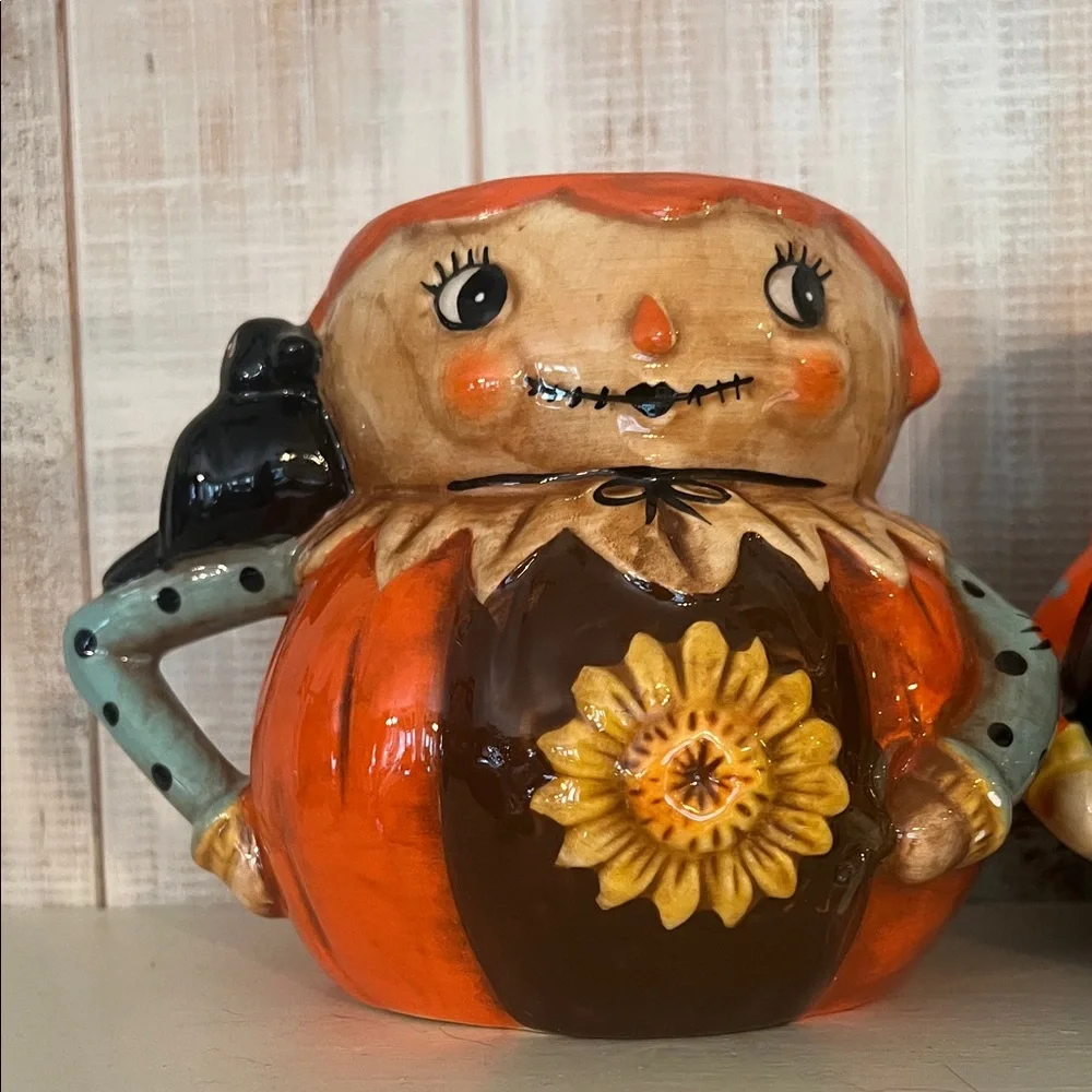Scarecrow Mugs with Crow Detail Vintage Fall Halloween Decoration Set‎